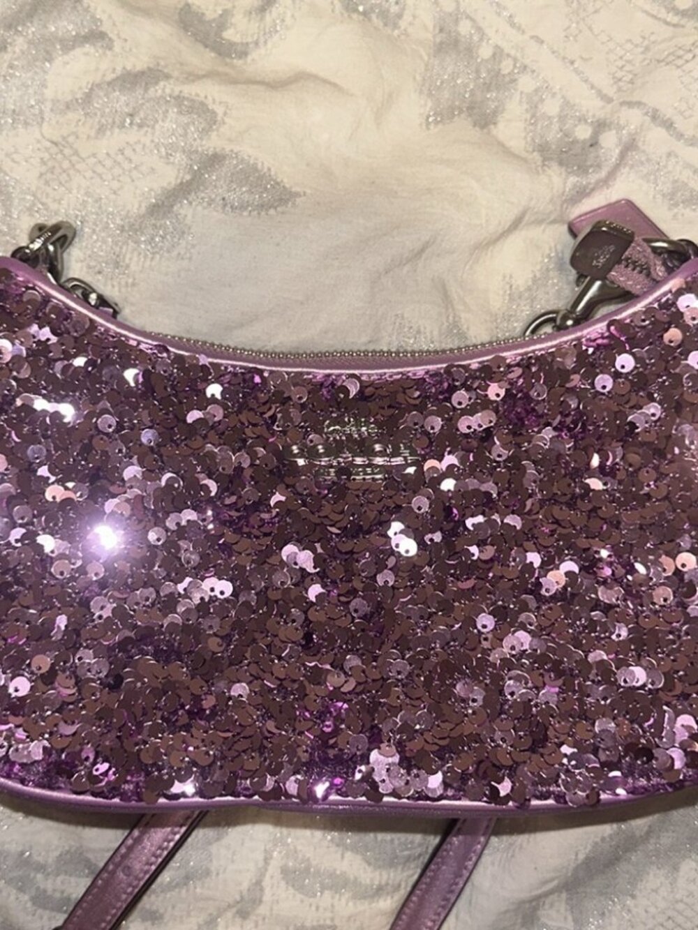 NWT Coach Teri Shoulder Bag with Purple Sequins and Silver Hardware - Picture 4 of 5